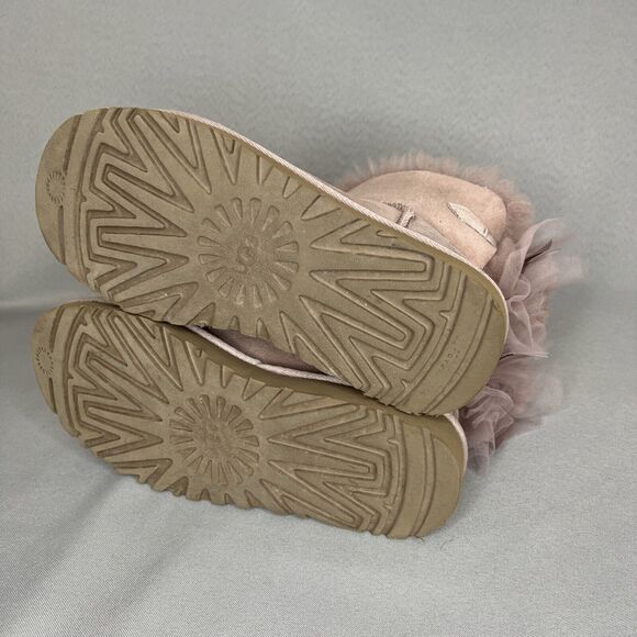 Womens Uggs Boots Bailey Bow Tulle Mini Dusk Pink Purple Sz 6 Fits 7 Suede Rare - Picture 16 of 16